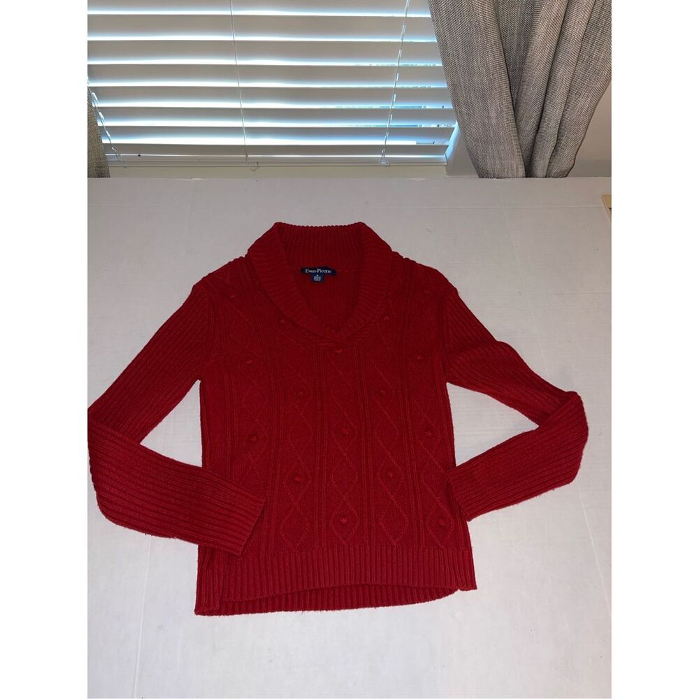 Evan Picone Knit Sweater Medium Womens Red‎ Winter Cute Casual Size S A54